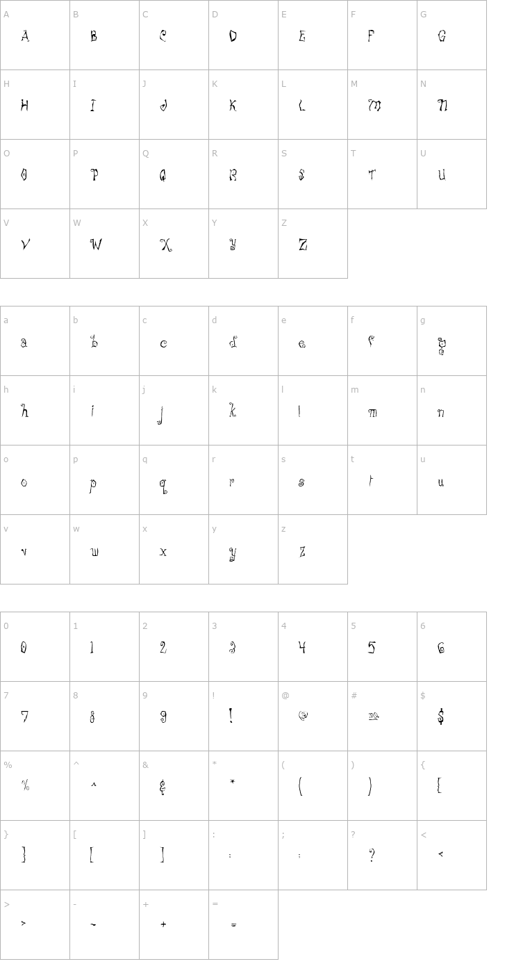 Character Map FreakshowScaryA Font