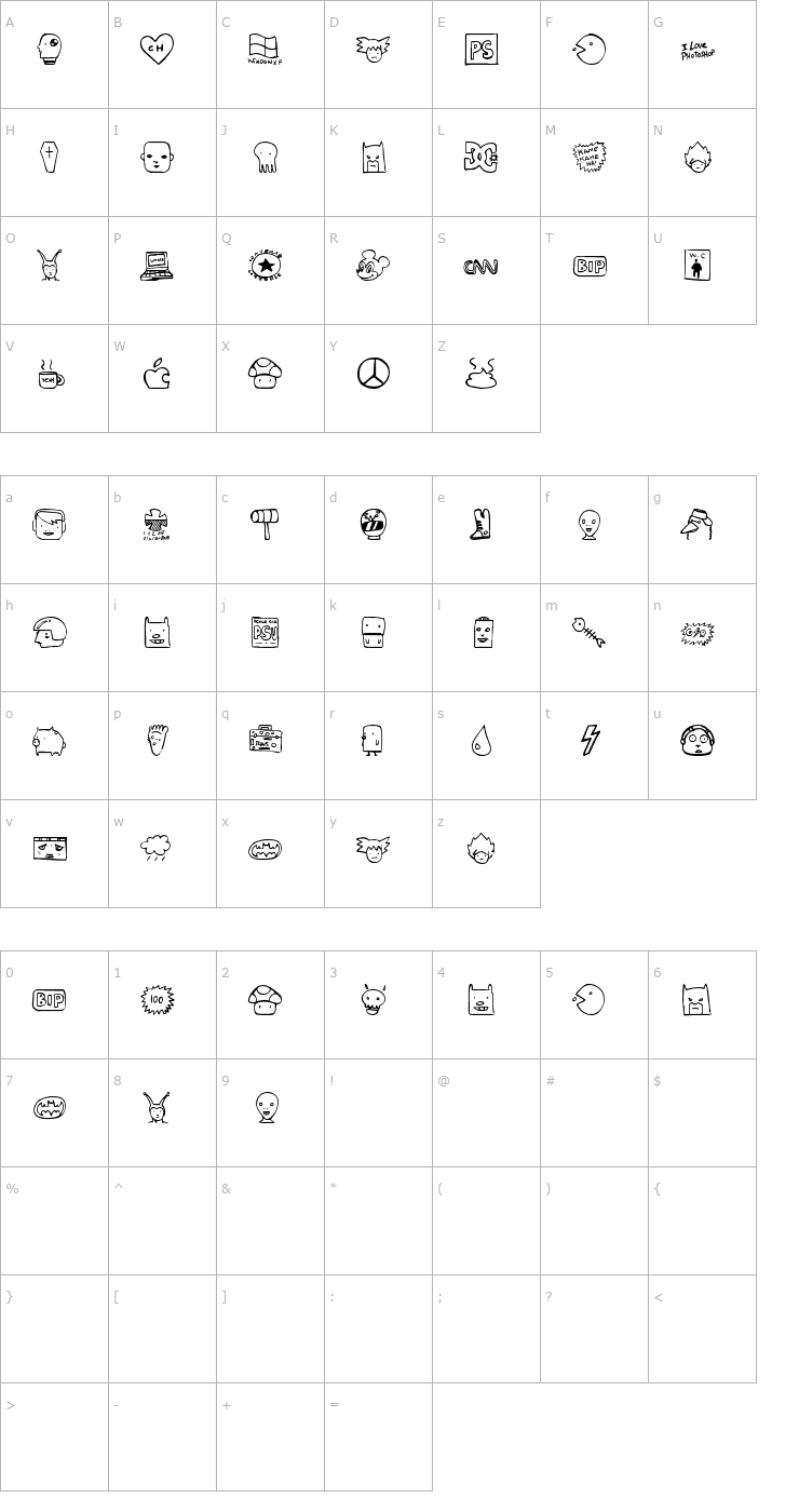 Character Map Freaky Font