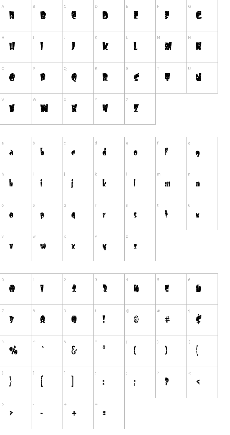 Character Map FreckleCondensed Font