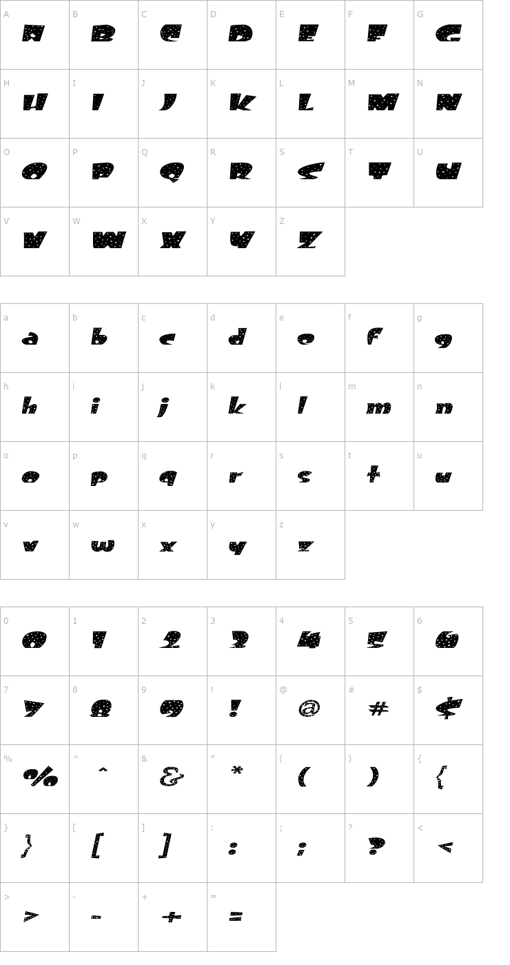 Character Map FreckleExtended Oblique Font