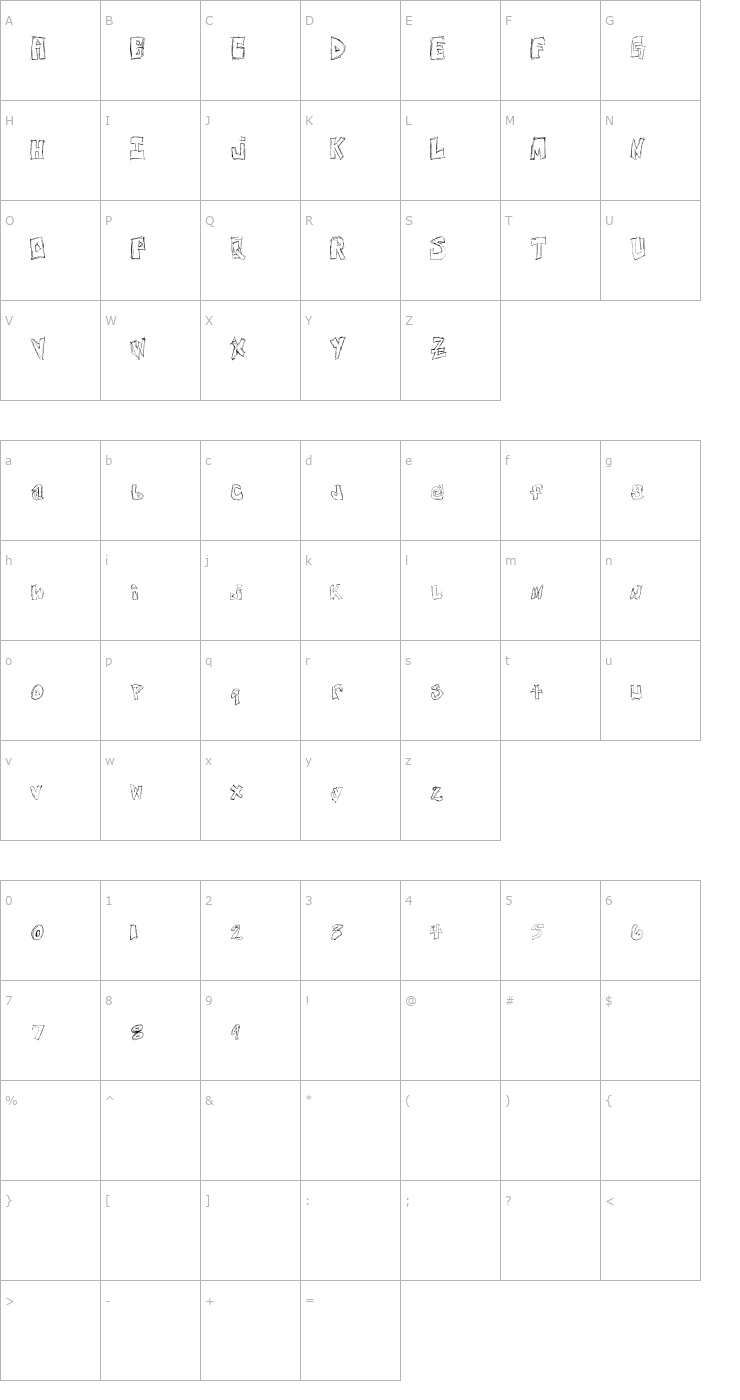 Character Map Free Nights and Weekends Font