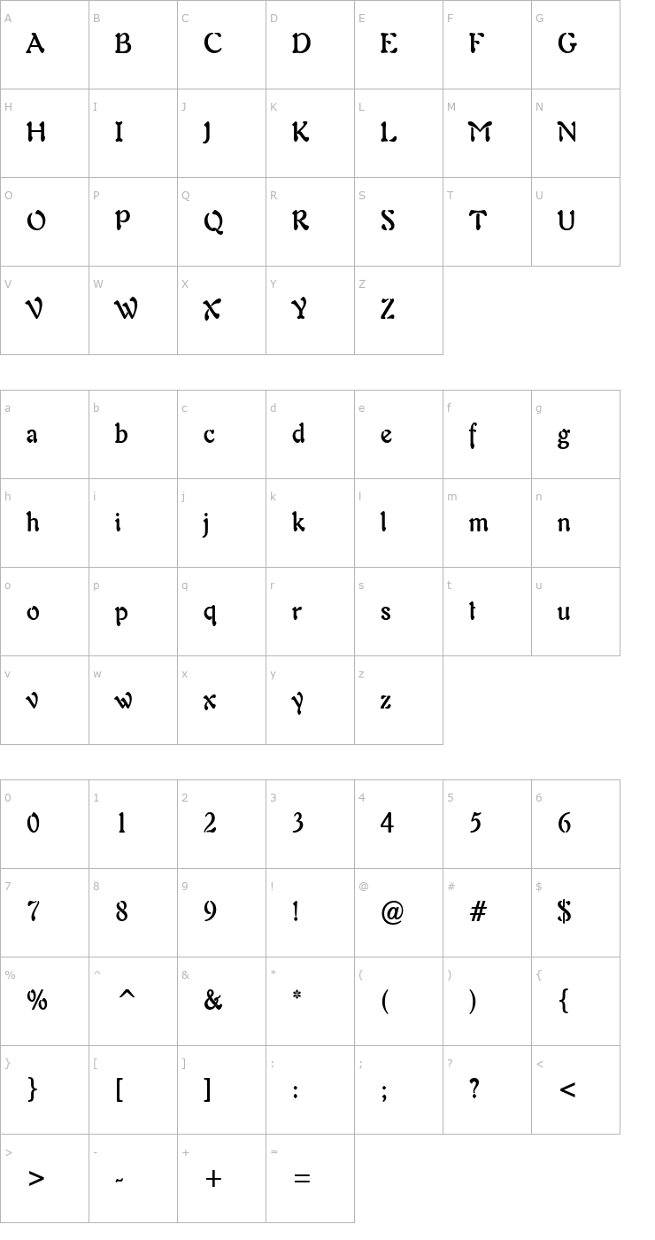 Character Map Freedom 9 Condensed Bold Font