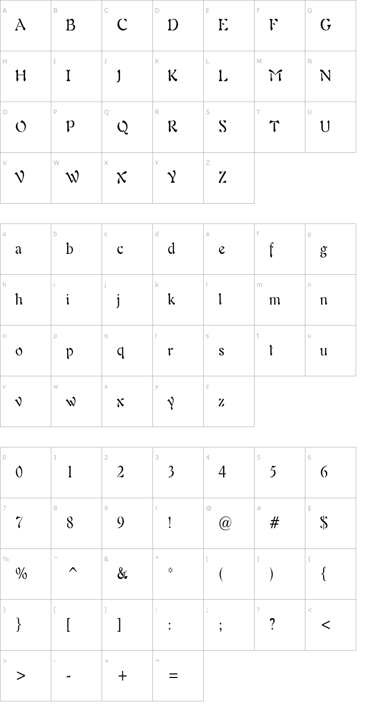Character Map Freedom 9 Condensed Normal Font