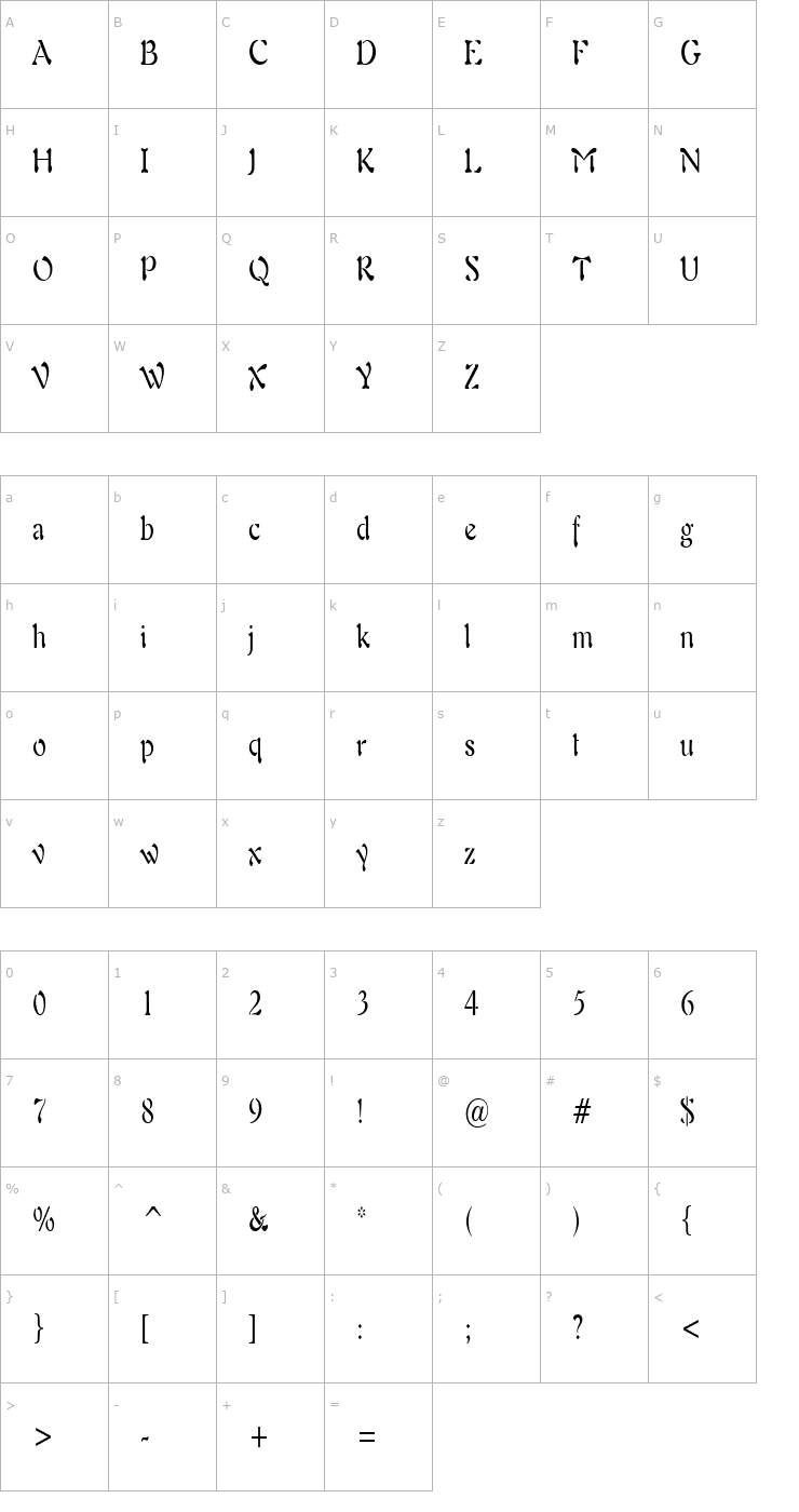 Character Map Freedom 9 Thin Normal Font
