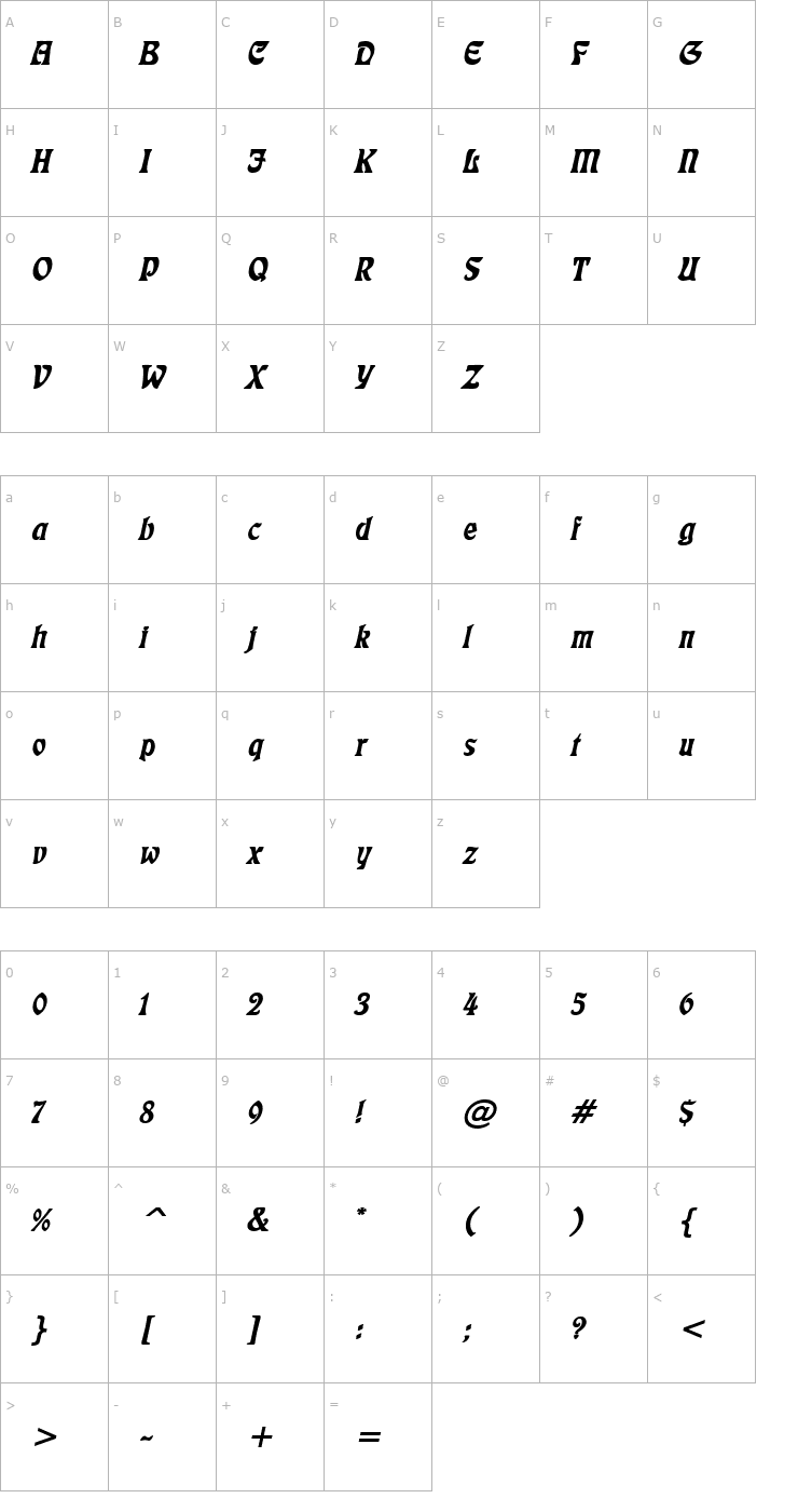 Character Map Freedom BoldItalic Font