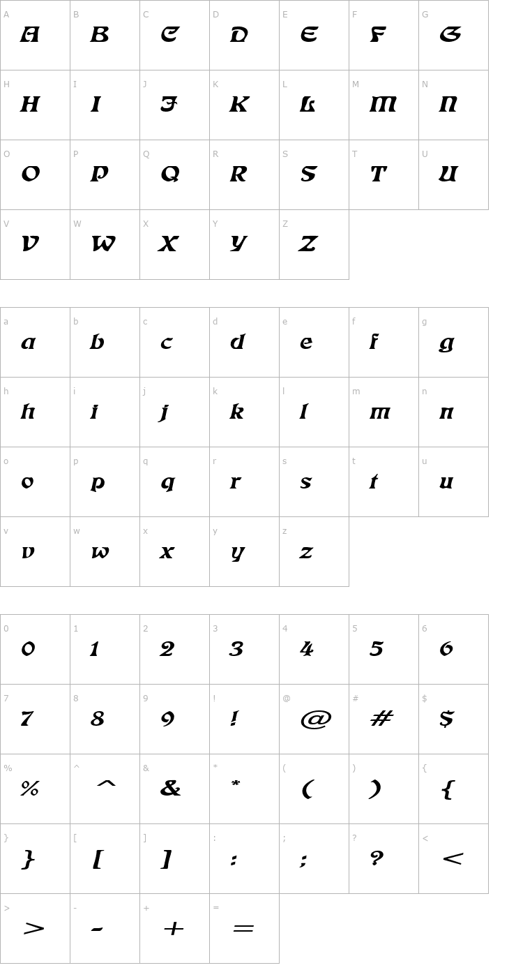 Character Map Freedom Extended Italic Font