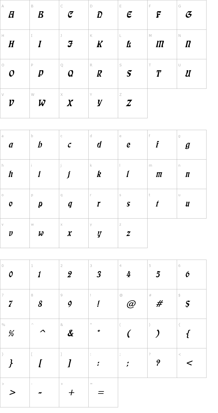 Character Map Freedom Italic Font