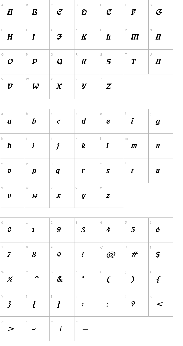 Character Map Freedom Wide Italic Font