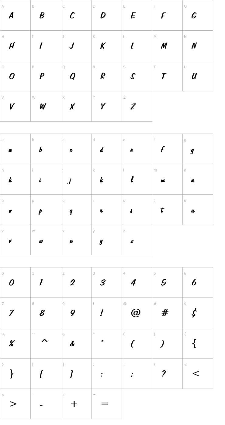Character Map Freehand575 Bold Font