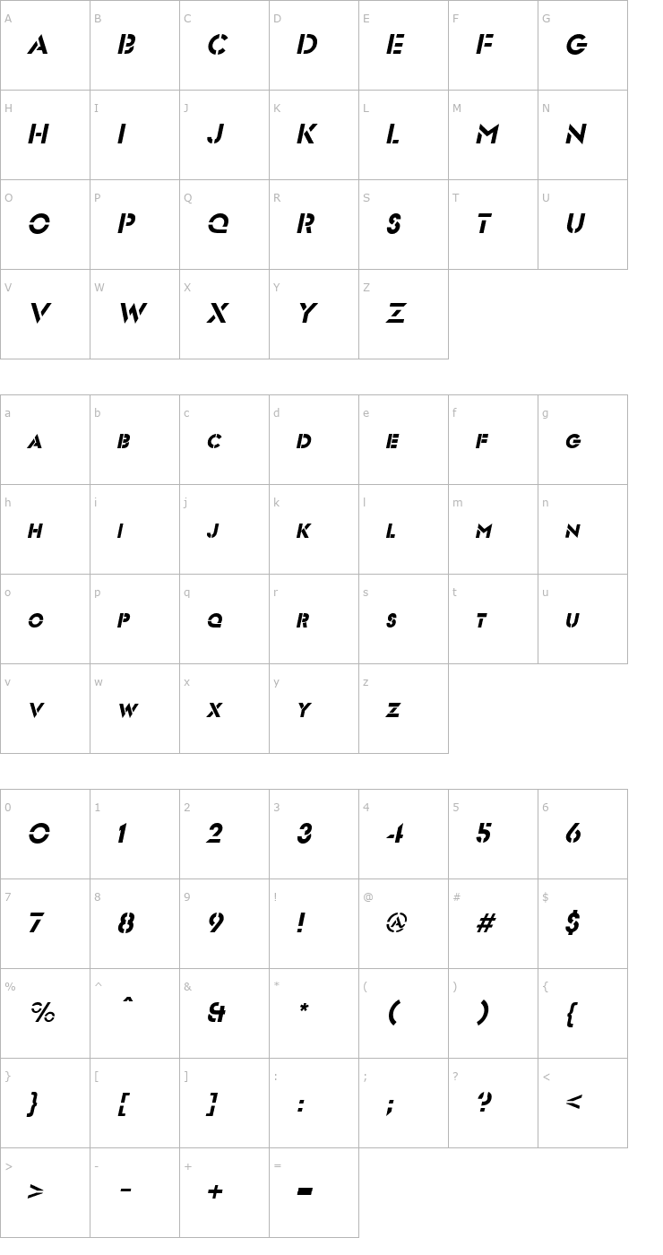 Character Map Freeport Oblique Font