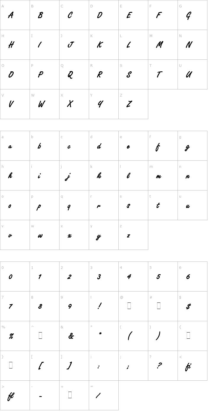 Character Map Freestyle Script Bold LET Plain1.0 Font