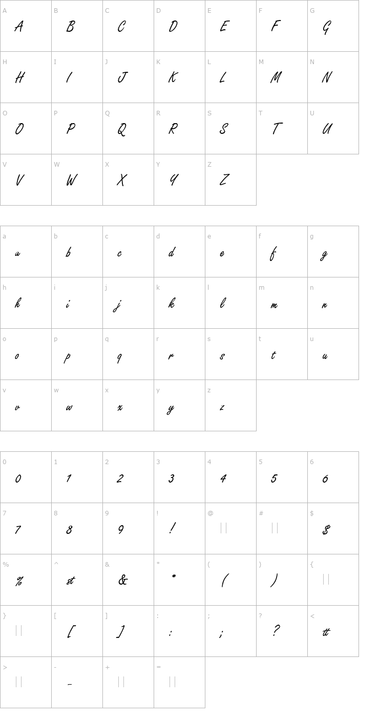 Character Map Freestyle Script Plain Font