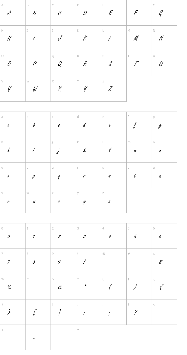 Character Map FreestyleScript-Thin Font