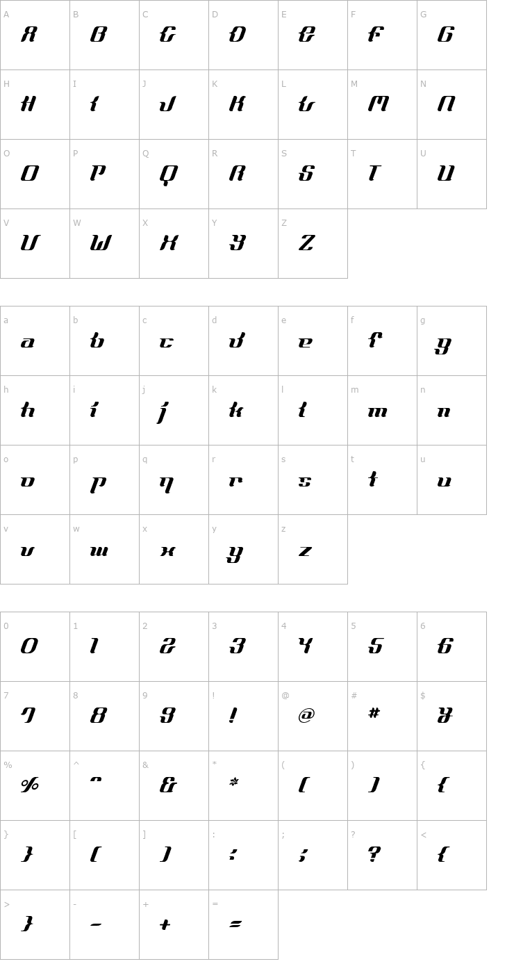 Character Map FrenchCurve ALP Font