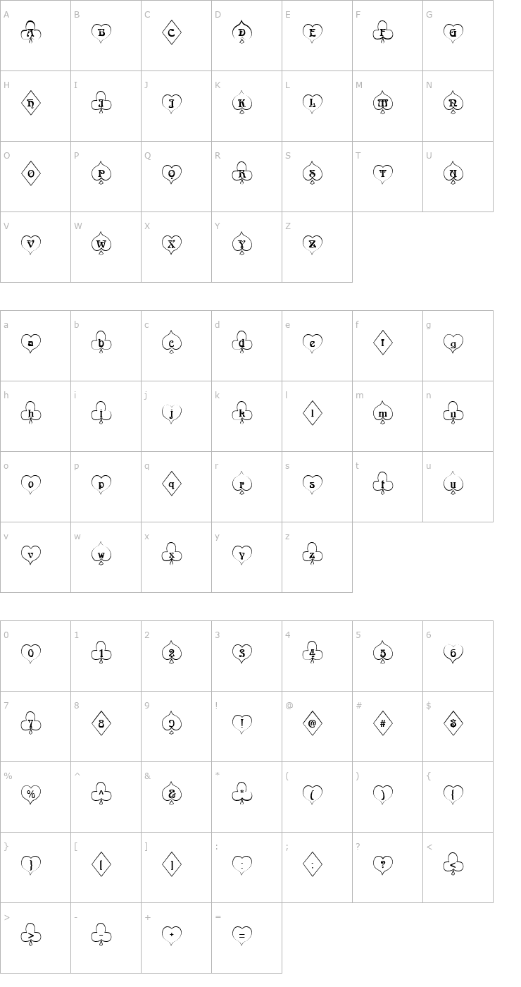 Character Map FrenchDeckWhite Becker Font