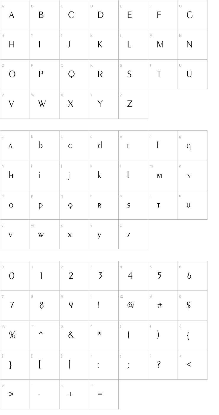 Character Map FrenchVogue-Light Font