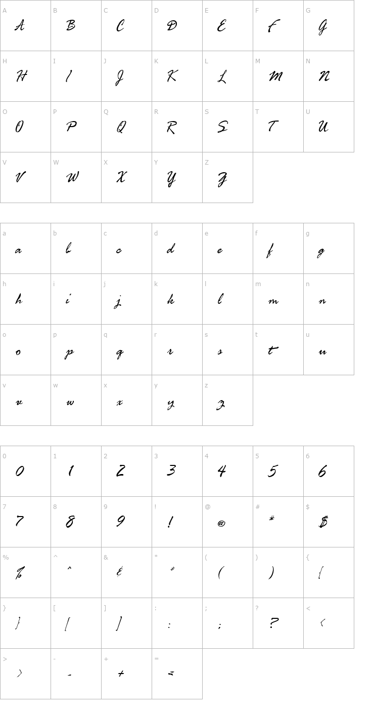 Character Map FreshScript Font