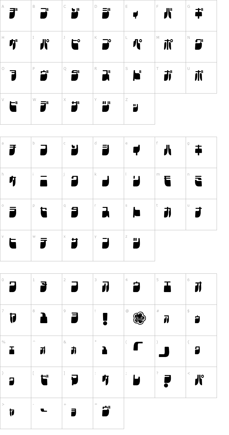 Character Map Frigate Katakana - Cond Font