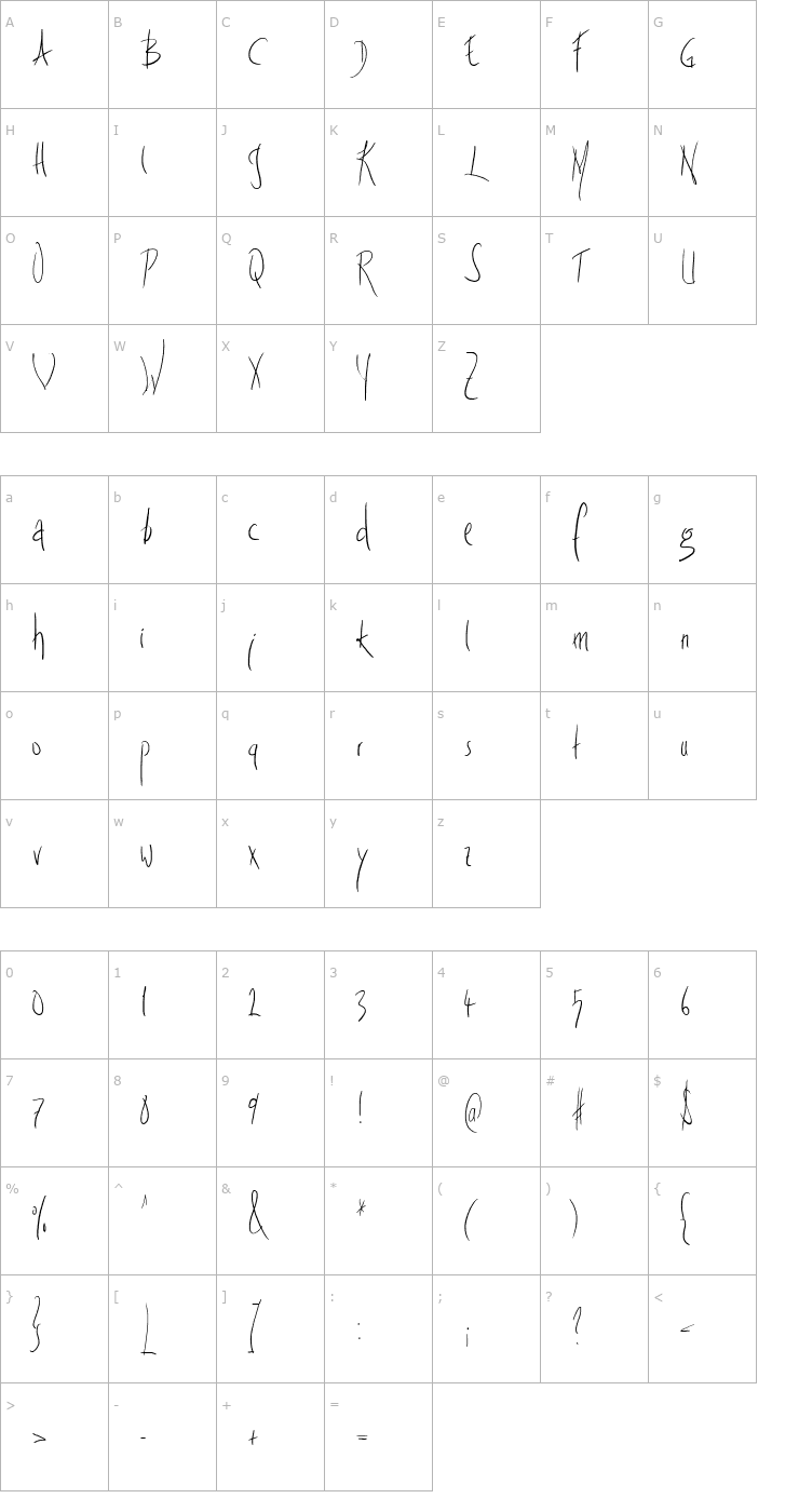 Character Map Fright Night Font