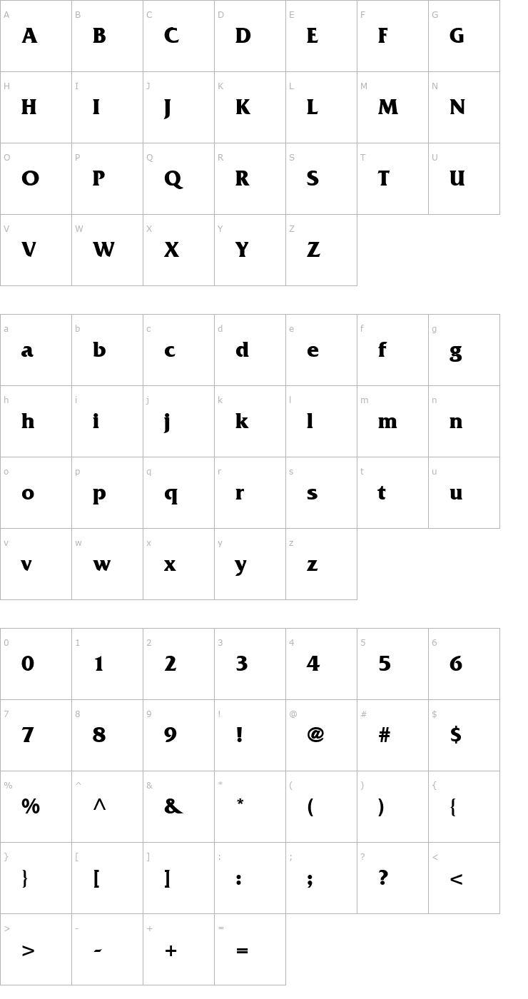 Character Map FrizQuadrata Bold Font