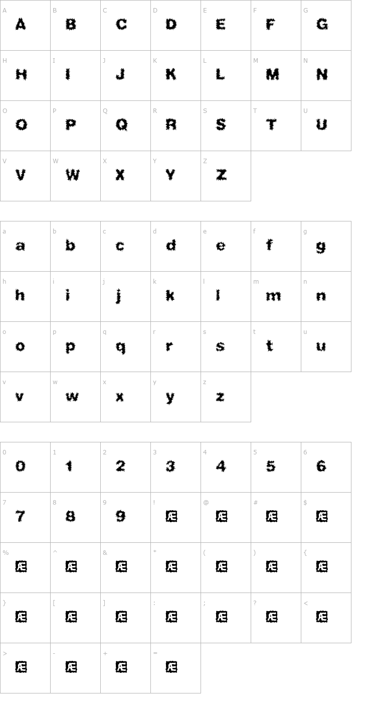 Character Map Frizzed (BRK) Font