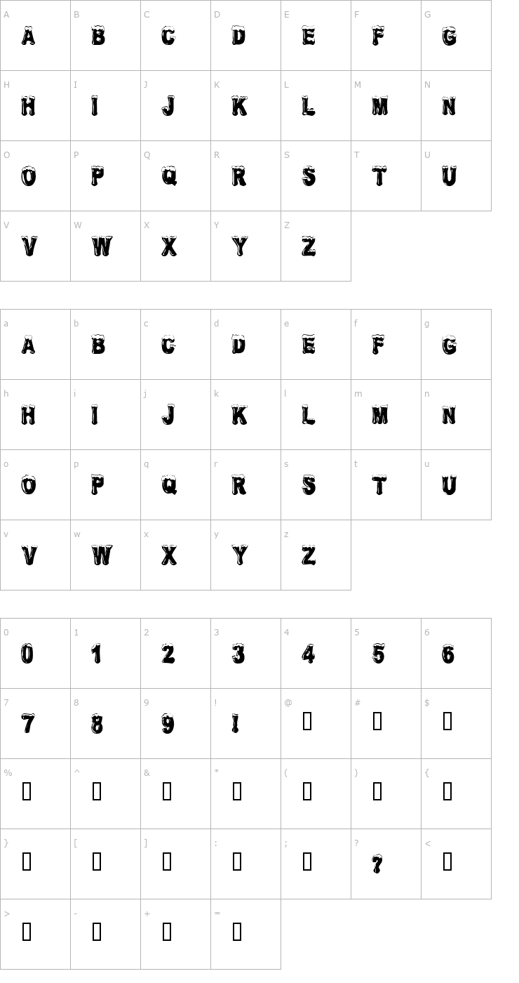 Character Map Frostbitten Wanker Font
