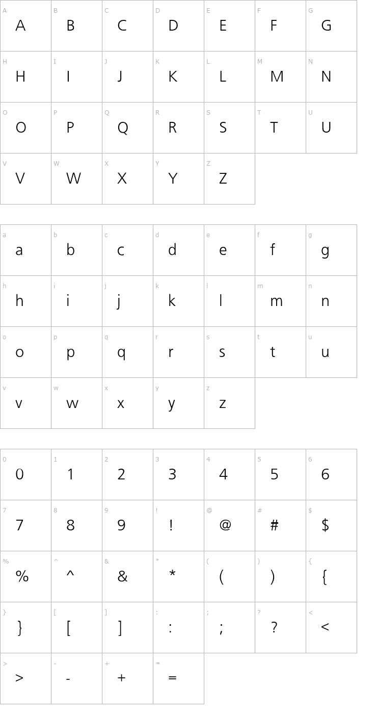 Character Map FrugalSans-Light Font