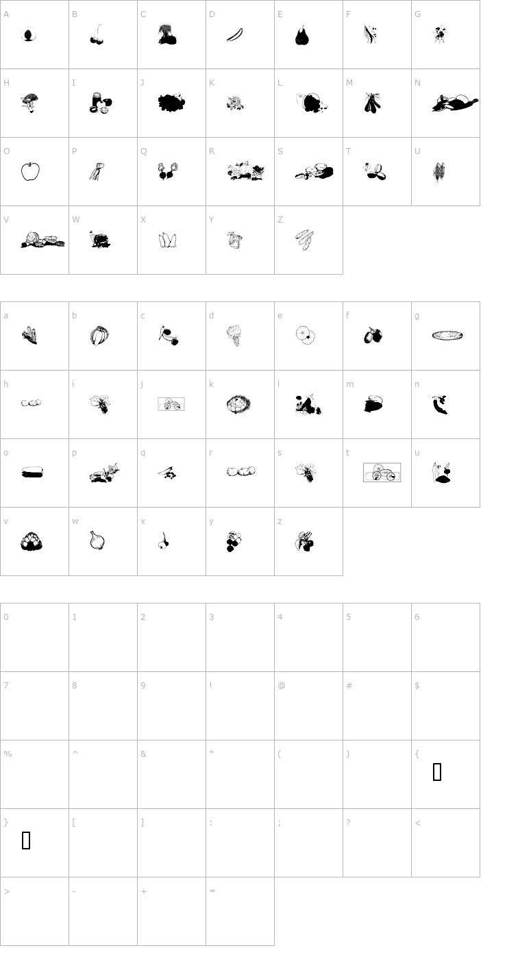 Character Map FruitsNVegies2 Font