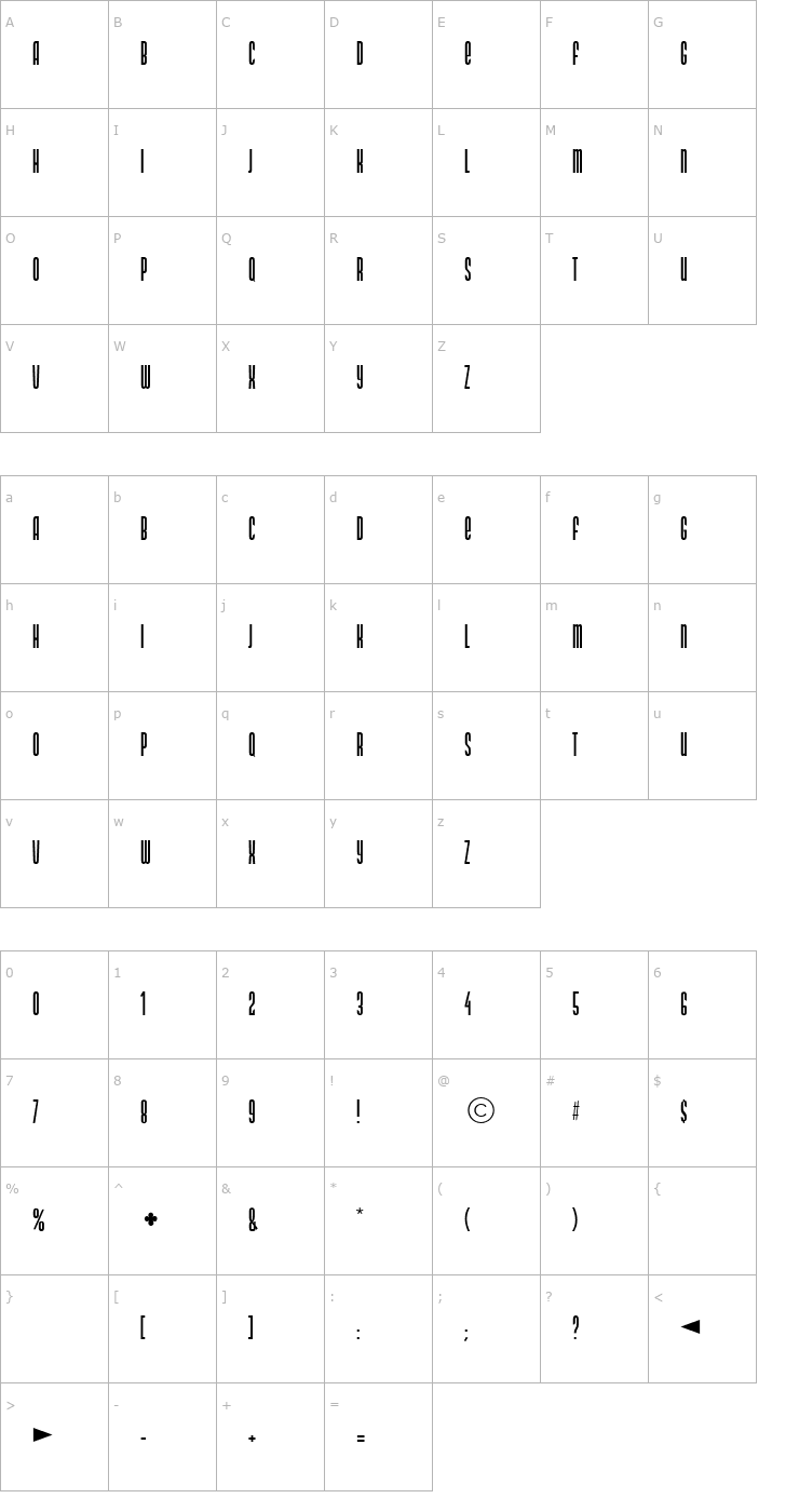Character Map ft24 Extra-condensed Medium Font