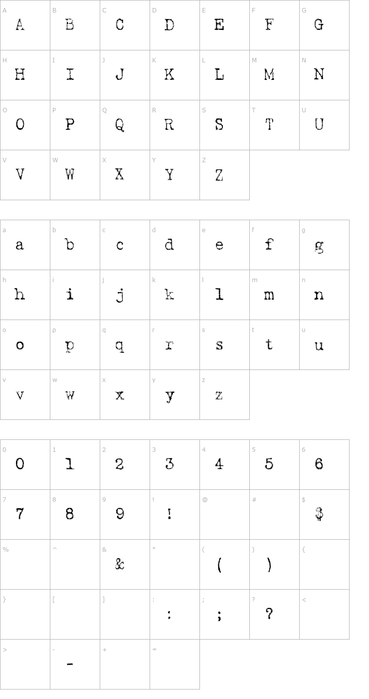 Character Map Fucked Olympia J Font