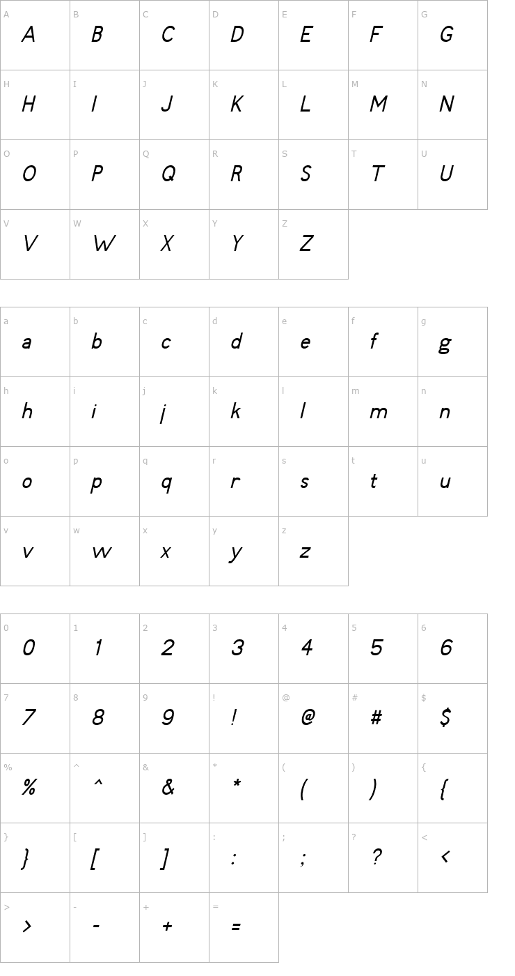 Character Map Fudd Italic Font