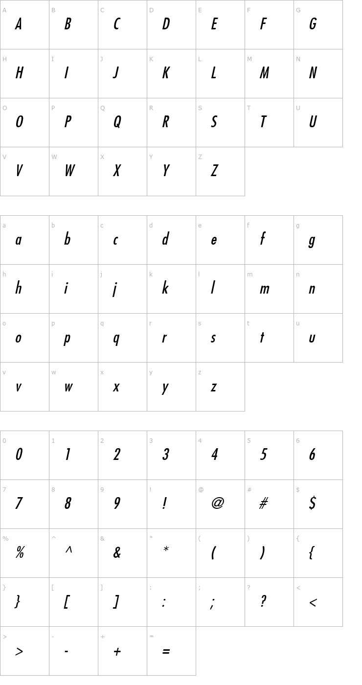 Character Map Fuji Italic Font