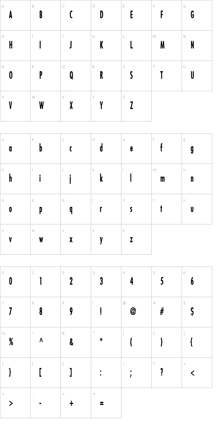 Character Map Fuji Thin Bold Font