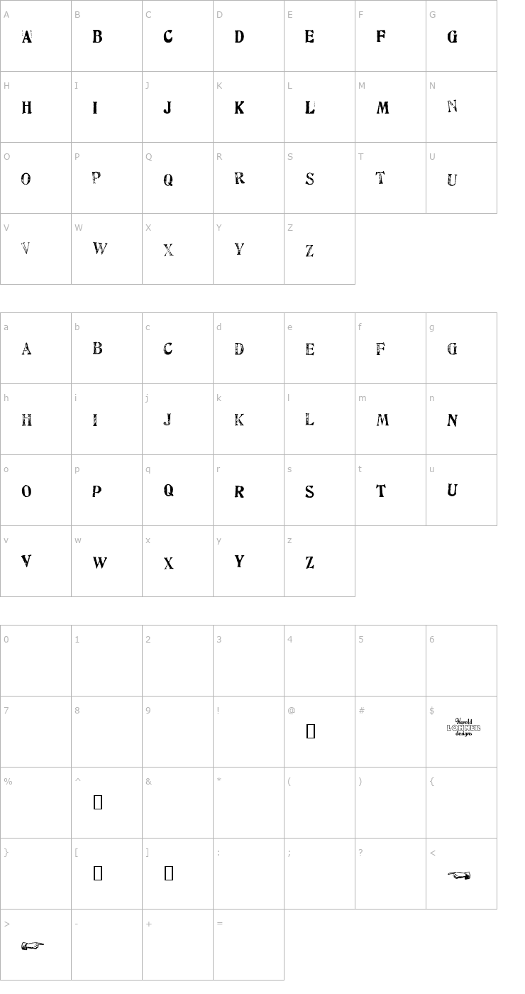 Character Map Fulton Artistamp Trial Font