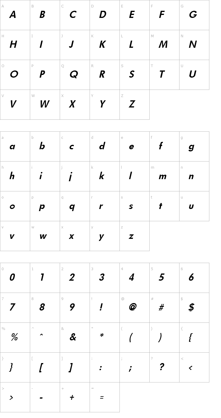 Character Map Fulton Bold Italic Font
