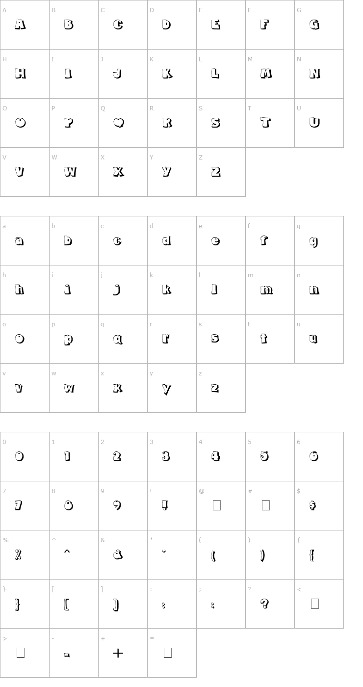 Character Map Fumo Dropshadow MN Font