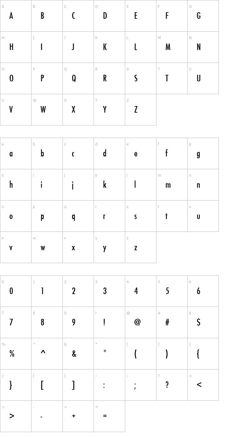 Character Map FunctionCond Regular Font