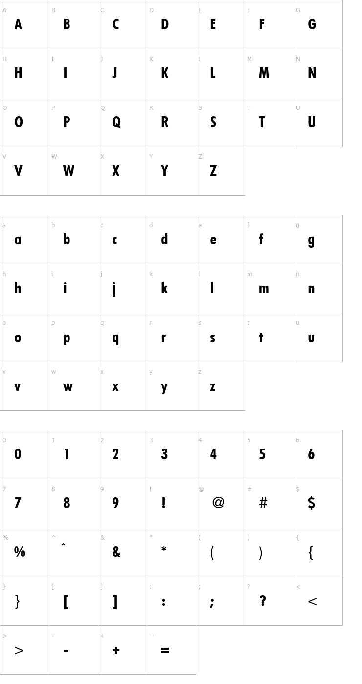Character Map FunctionCondTwo-Bold Font