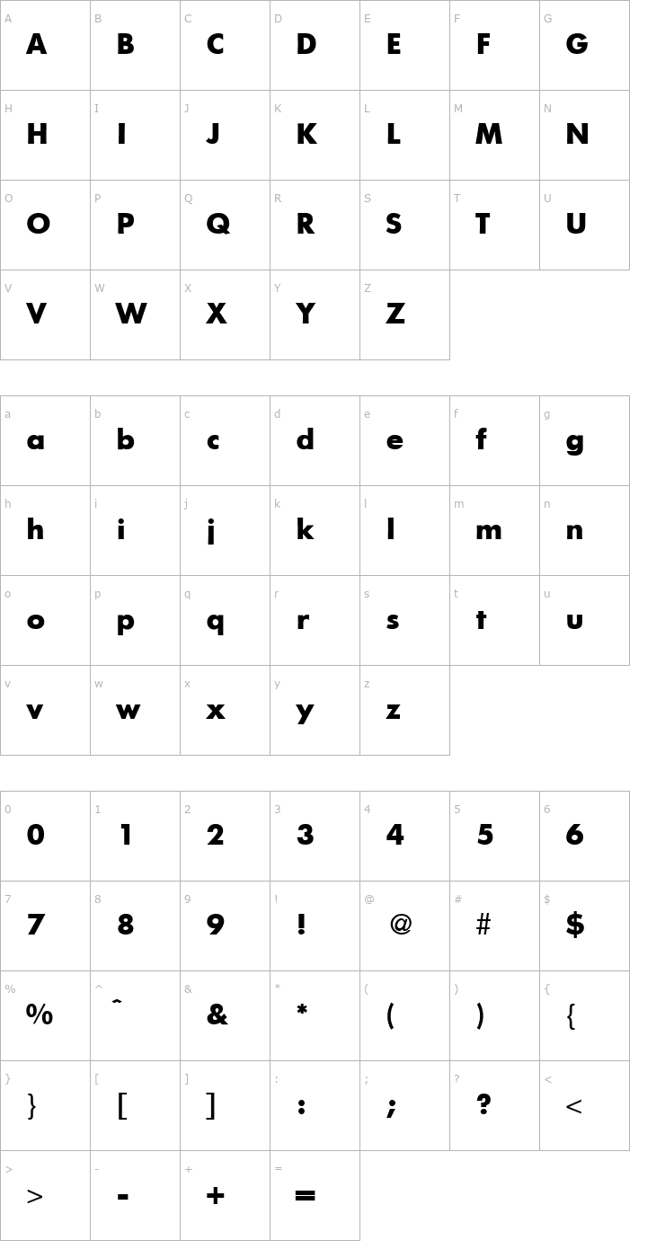Character Map FunctionTwo-Bold Font