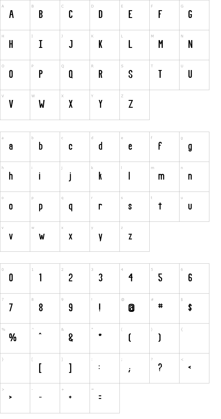 Character Map Fundamental Rush Font