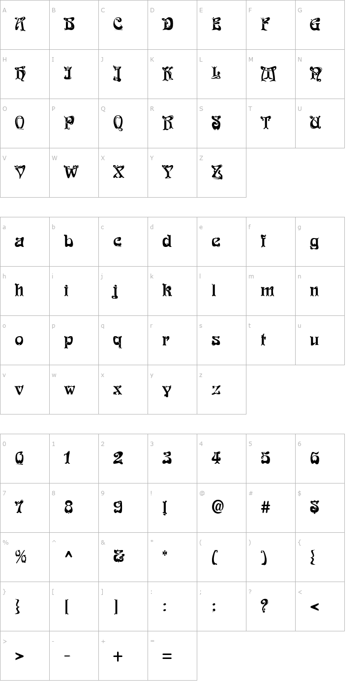 Character Map Funk Regular Font