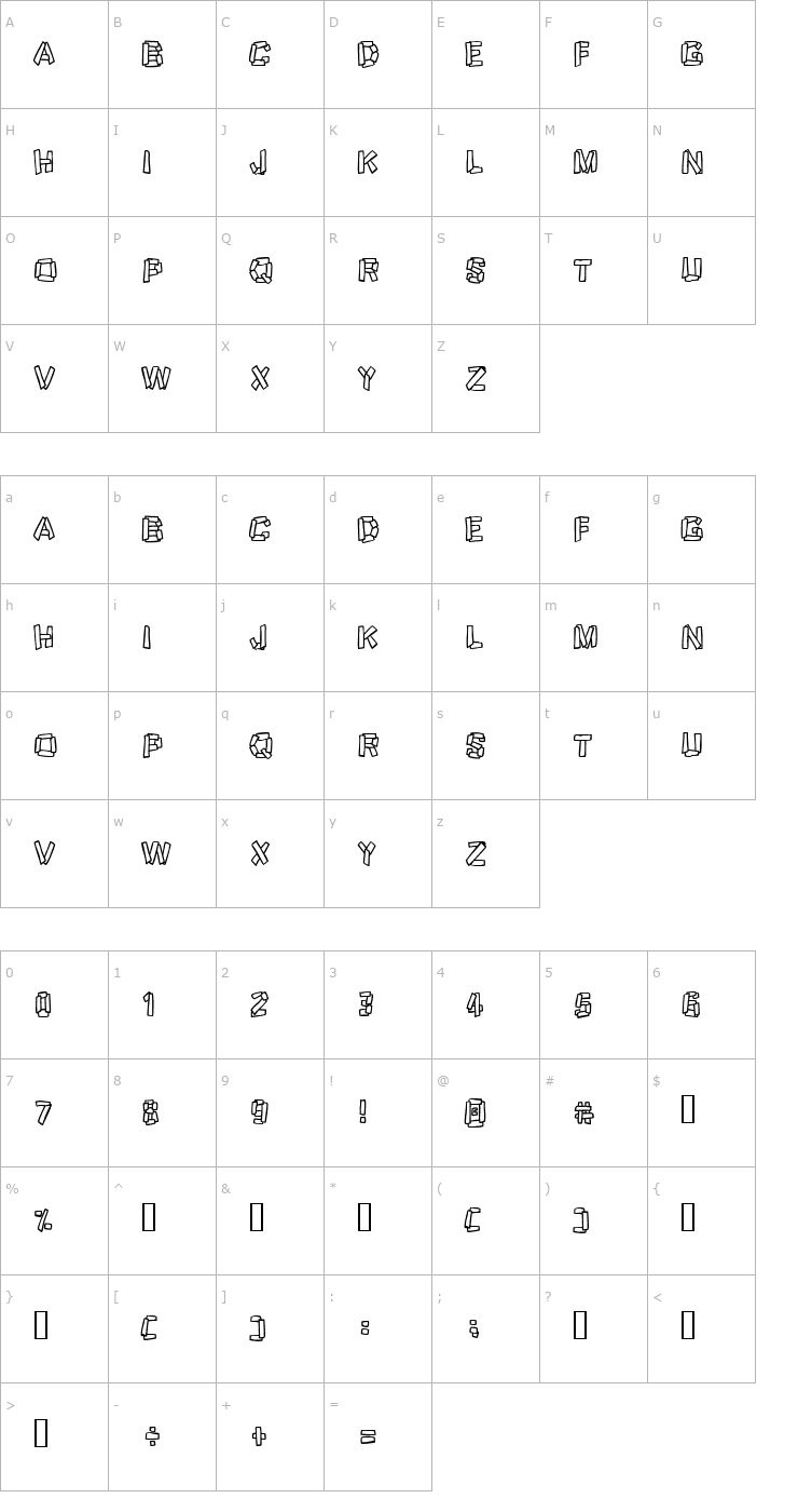 Character Map Funky Stoneage Font