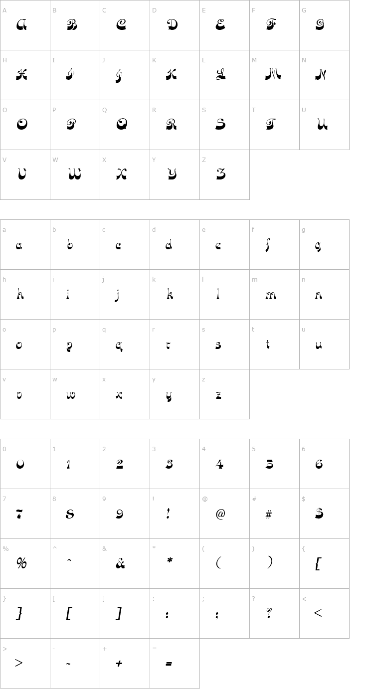 Character Map FunkyFaceUpright Regular Font