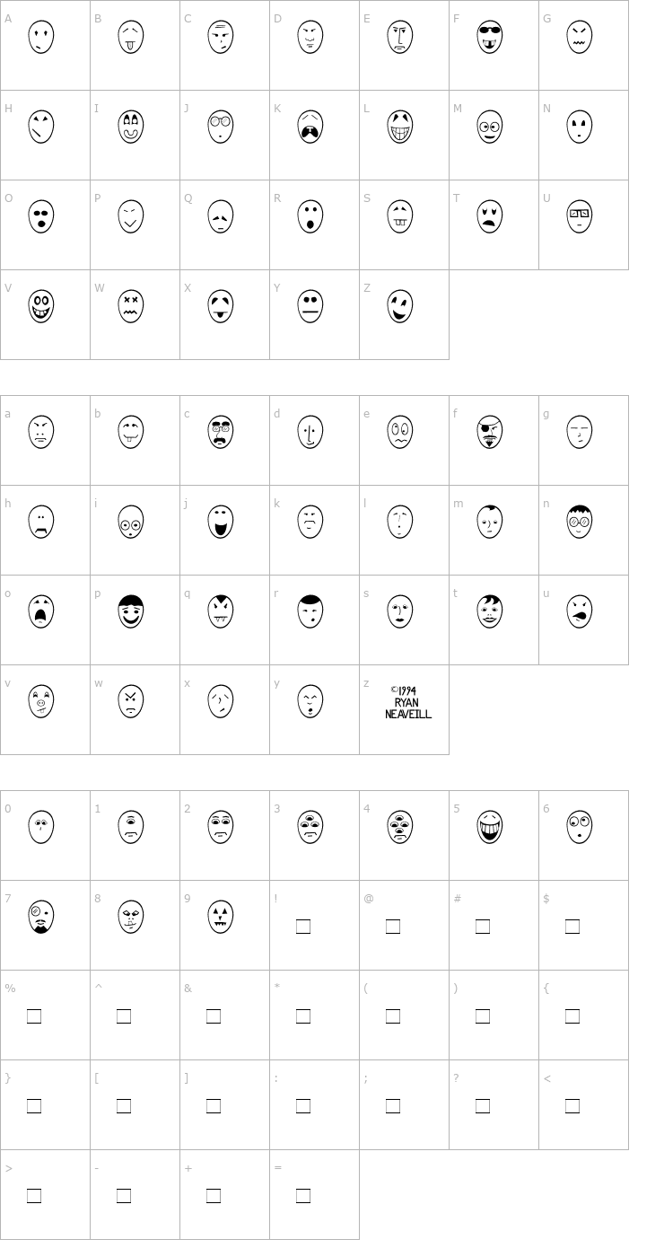 Character Map Funny Face Font