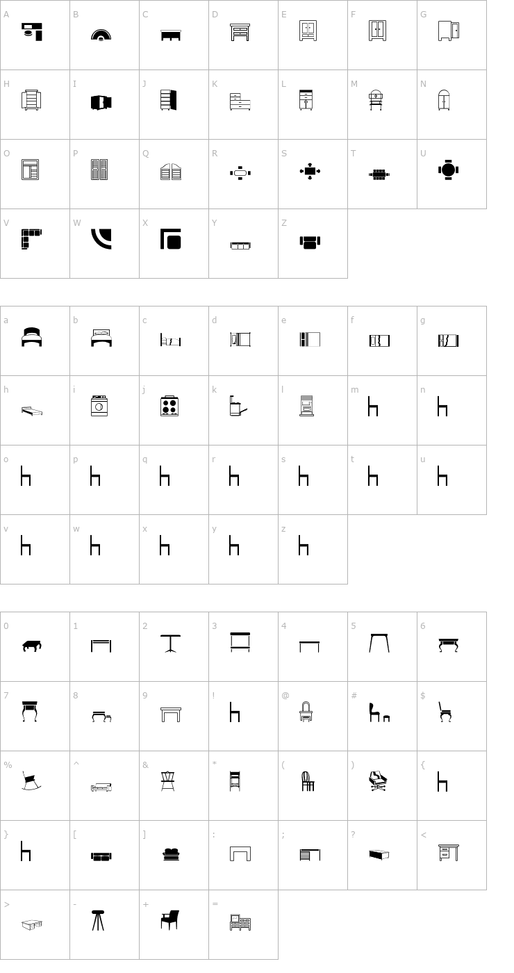 Character Map Furniture Font