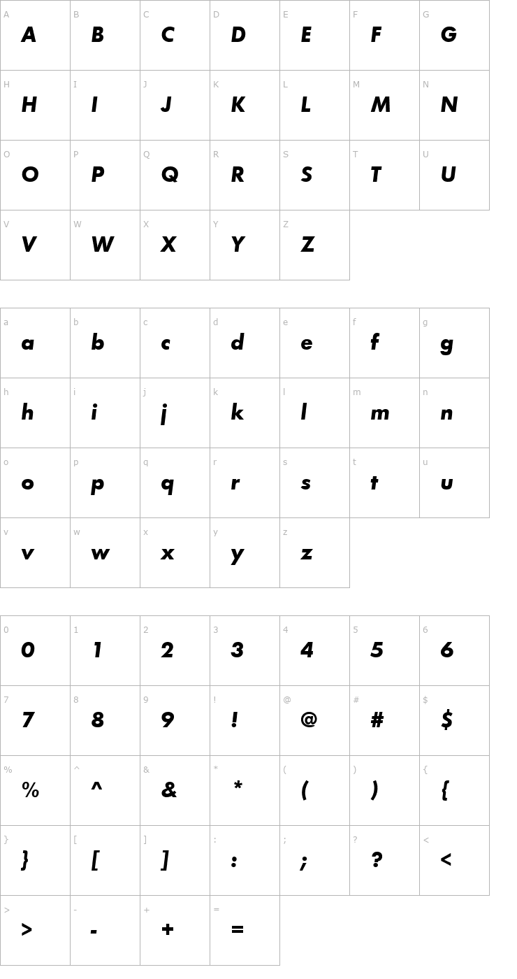 Character Map Fuschia Bold Italic Font