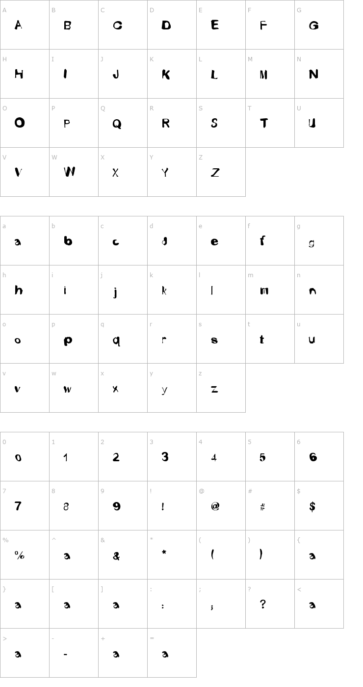 Character Map Fusty Luggs Font