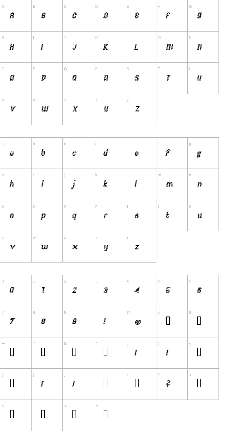 Character Map Futile Extra Italic Font