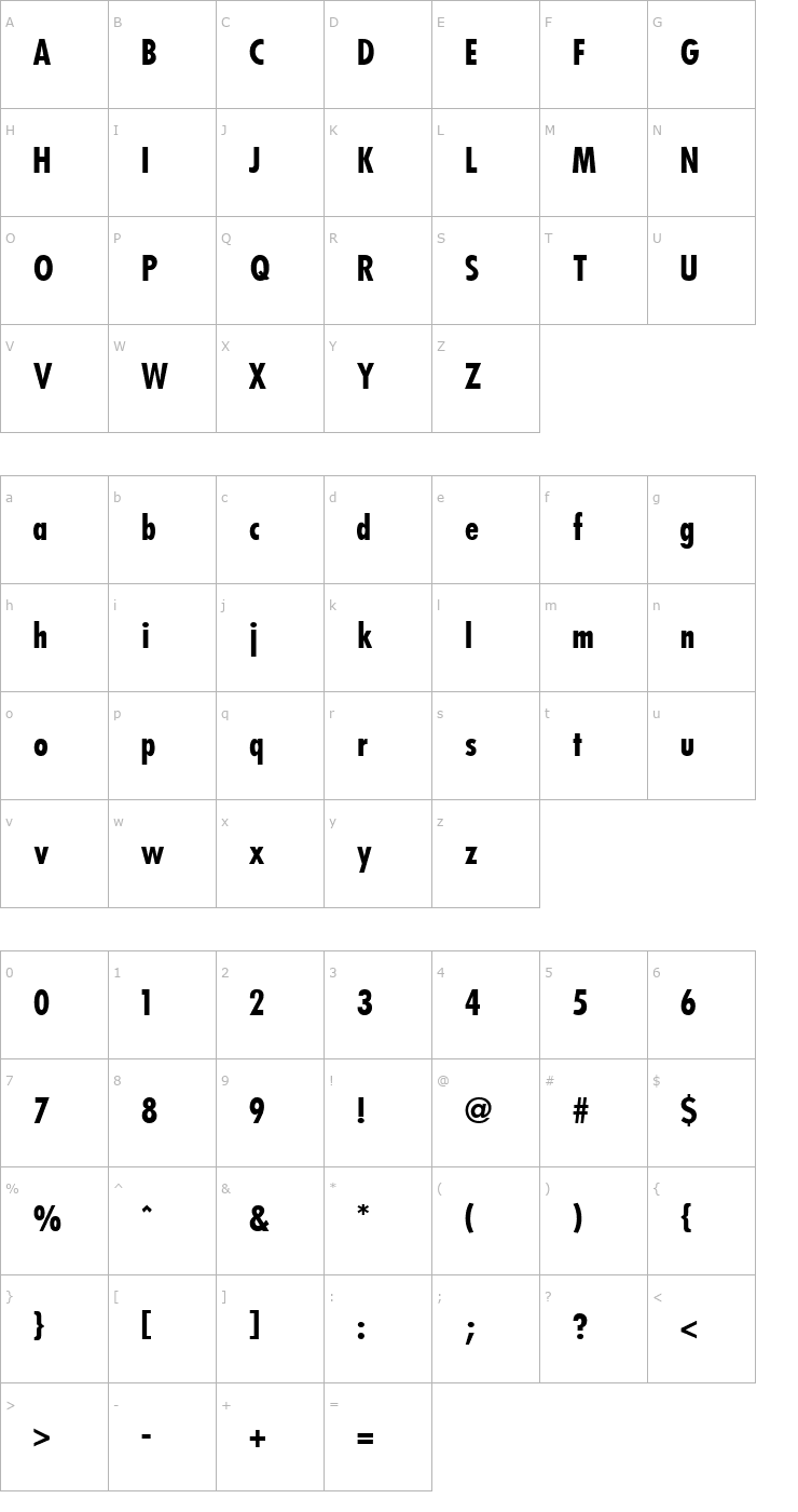 Character Map Futura Condensed Bold Font