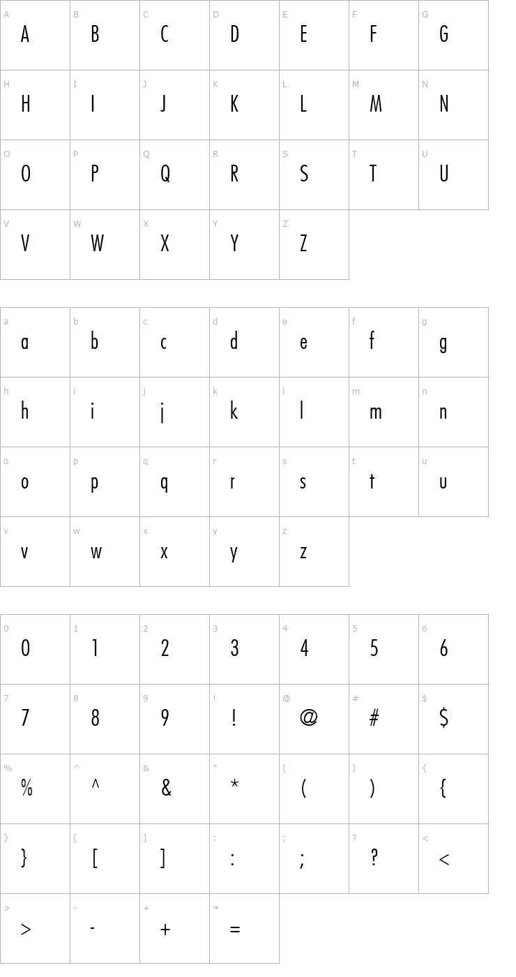 Character Map Futura-CondensedLight Font